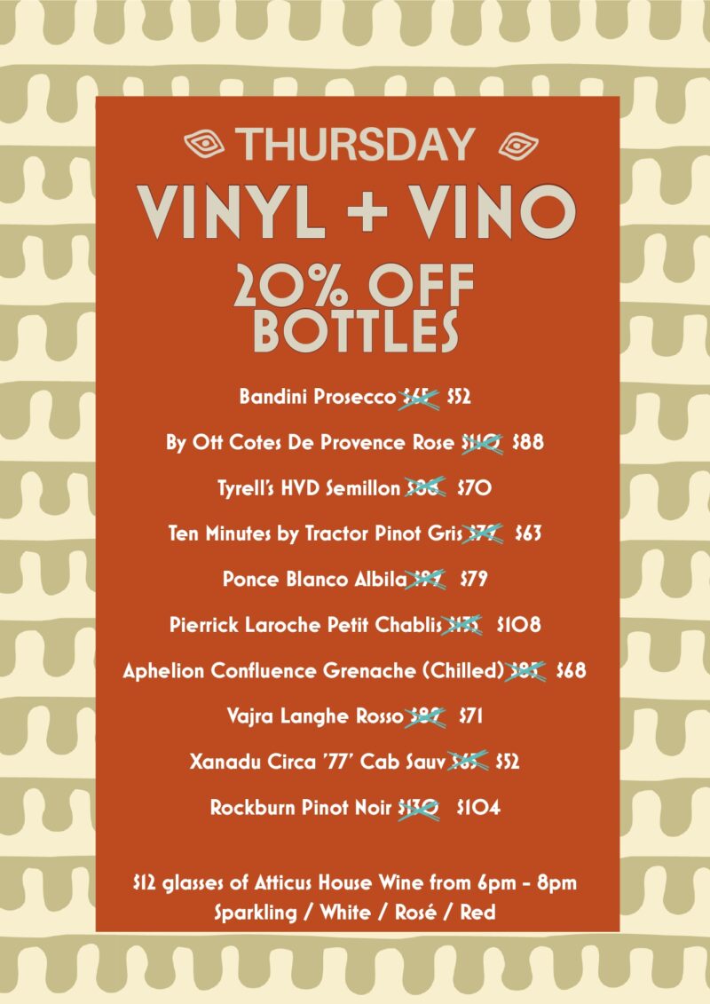 vinyl + vino menu